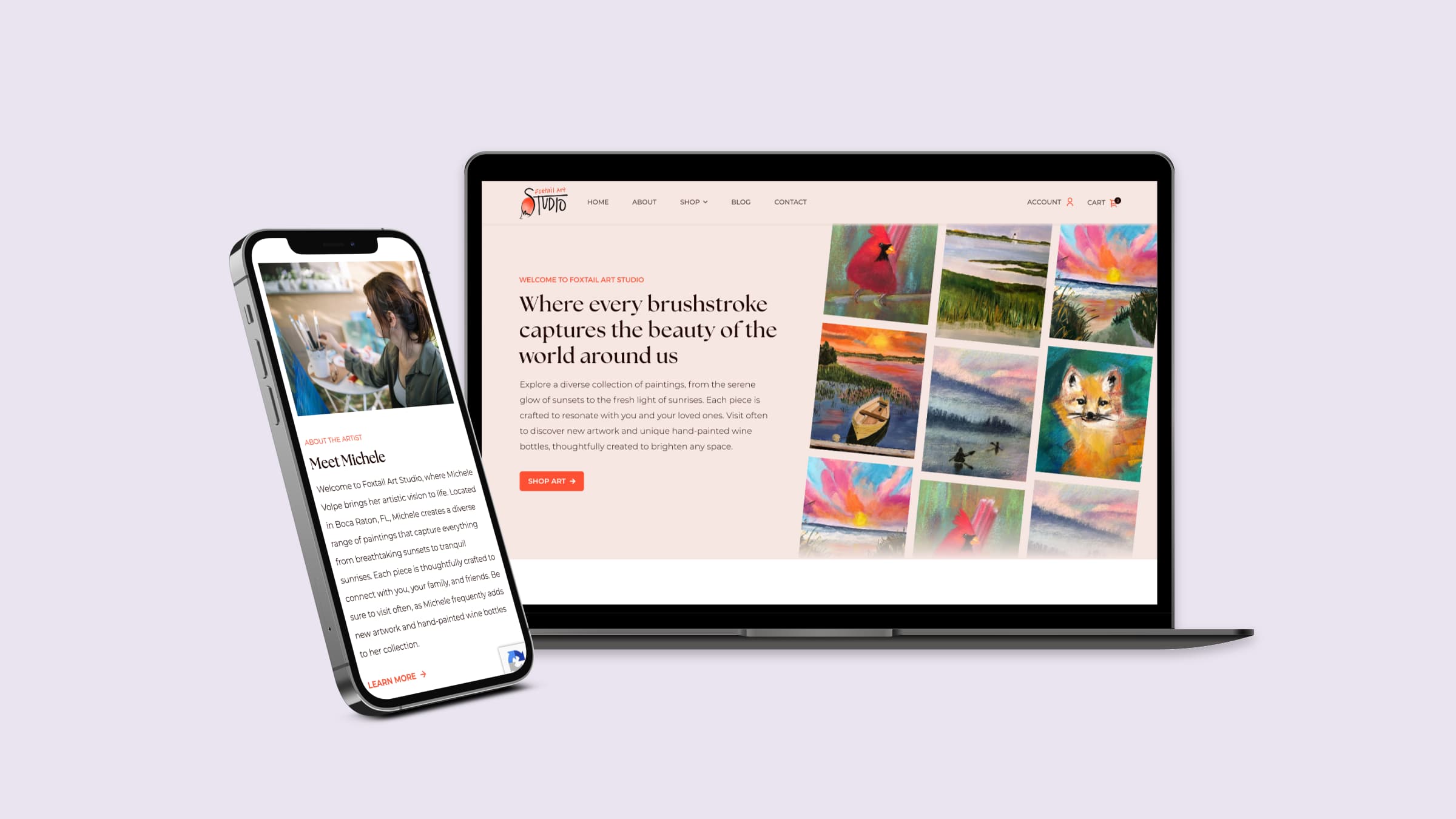 Custom website design for an art studio